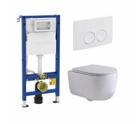 QeramiQ Dely Swirl Pack WC - 36.5x53cm - réservoir encastré Geberit UP100 - abattant mince - plaque de commande blanche - boutons ronds - brillant blanc SW730486/SW1237473/SW1000766/SW1026256