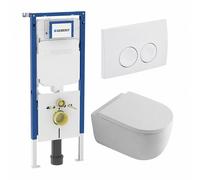 QeramiQ Dely Swirl Pack WC - 36.5x53cm - réservoir encastré Geberit UP720 Duofix Sigma - assise 35mm - plan de couverture blanc - boutons ronds - blanc brillant SW730486/SW1237202/SW1000767/SW1026256