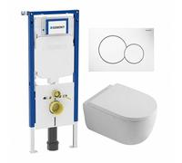 QeramiQ Dely Swirl Pack WC - 36,5x53cm - réservoir encastré Geberit UP720 Duofix Sigma - assise 35mm - plaque de commande sigma blanche - boutons ronds - blanc brillant SW1237202/0700518/SW1000767/SW1