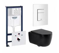 QeramiQ Dely Swirl Pack WC - 36,5x53cm - réservoir encastré Grohe Rapid - abattant mince - plaque de commande blanche - boutons rectangulaires - noir mat 0720003/0729205/SW1000768/SW1026258