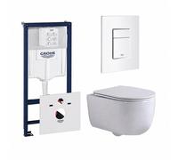 QeramiQ Dely Swirl Pack WC - 36,5x53cm - réservoir encastré Grohe Rapid - assise de 35mm - plaque de commande blanche - boutons rectangulaires - blanc brillant 0720003/0729205/SW1000767/SW1026256