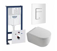 QeramiQ Dely Swirl Pack WC - 36,5x53cm - réservoir encastré Grohe Rapid - assise de 35mm - plaque de déclenchement blanche - boutons rectangulaires - blanc mat 0720003/0729205/SW1000767/SW1026257