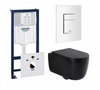 QeramiQ Dely Swirl Pack WC - 36,5x53cm - réservoir encastré Grohe Rapid - assise de 35mm - plaque de déclenchement blanche - boutons rectangulaires - noir mat 0720003/0729205/SW1000769/SW1026258