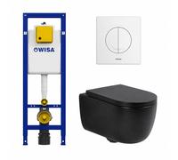 QeramiQ Dely Swirl Pack WC - 36.5x53cm - réservoir encastré Wisa XS - abattant 35mm - plaque de commande blanche - boutons ronds - noir mat 0704406/SW1000769/SW1026258