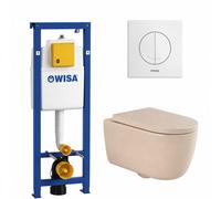QeramiQ Dely Swirl Pack WC - 36.5x53cm - réservoir encastré Wisa XS - abattant 35mm - plaque de commande blanche - boutons ronds - beige 0704406/SW1000771/SW1026259