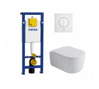 QeramiQ Dely Swirl Pack WC - 36.5x53cm - réservoir encastré Wisa XS - abattant de 35mm - plaque de commande blanche - boutons ronds - blanc brillant 0704406/SW1000767/SW1026256