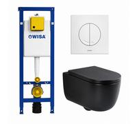 QeramiQ Dely Swirl Pack WC - 36.5x53cm - réservoir encastré Wisa XS - abattant mince - plaque de commande blanche - boutons ronds - noir mat 0704406/SW1000768/SW1026258