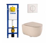QeramiQ Dely Swirl Pack WC - 36,5x53cm - réservoir encastré Wisa XS - abattant mince - plaque de commande blanche - boutons ronds - beige 0704406/SW1000770/SW1026259