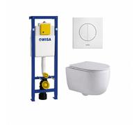 QeramiQ Dely Swirl Pack WC - 36.5x53cm - réservoir encastré Wisa XS - abattant mince - plaque de commande blanche - boutons ronds - blanc brillant 0704406/sw1000766/SW1026256