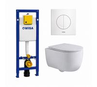 QeramiQ Dely Swirl Pack WC - 6.5x53cm - réservoir encastrable Wisa XS - assise 35mm - plaque de commande blanche - boutons ronds - blanc mat 0704406/SW1000767/SW1026257