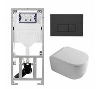 QeramiQ Dely Swirl Pack WC suspendu - 36.3x51.7cm - bâti-support Geberit UP320 - abattant 35 mm - plaque de commande anthracite mat - boutons rectangulaires - blanc mat 0701131/SW1102377/SW1000767/SW1