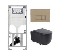 QeramiQ Dely Swirl Pack WC suspendu - 36.3x51.7cm - bâti-support Geberit UP320 - abattant 35mm - plaque de commande taupe - boutons rectangulaires - noir mat 0701131/SW1102379/SW1000769/SW1026258