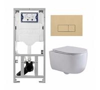QeramiQ Dely Swirl Pack WC suspendu - 36.3x51.7cm - bâti-support Geberit UP320 - abattant slim - plaque de commande beige - boutons rectangulaires - blanc brillant 0701131/SW1102366/SW1000766/SW102625