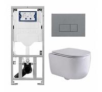 QeramiQ Dely Swirl Pack WC suspendu - 36.3x51.7cm - bâti-support Geberit UP320 - abattant slim - plaque de commande gris clair - boutons rectangulaires - blanc mat 0701131/SW1102375/SW1000766/SW102625