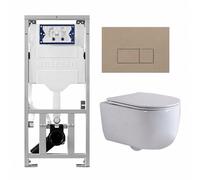 QeramiQ Dely Swirl Pack WC suspendu - 36.3x51.7cm - bâti-support Geberit UP320 - abattant Slim - plaque de commande taupe - boutons rectangulaires - blanc brillant 0701131/SW1102379/SW1000766/SW102625