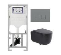 QeramiQ Dely Swirl Pack WC suspendu - 36.3x51.7cm - bâti-support Geberit UP320 - abattant slim - plaque de commande gris clair - boutons rectangulaires - noir mat 0701131/SW1102375/SW1000768/SW1026258