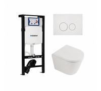 QeramiQ Dely Toiletset - 36.3x51.7cm - cuvette profonde - rimless - réservoir encastré avec mécanisme de chasse Geberit UP320 - abattant WC softclose 35 mm - plaque de commande blanche mate - boutons