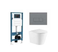 QeramiQ Dely Toiletset - bâti-support encastré Qeramiq Flush - abattant Slim - plaque de commande en plastique anthracite mat - boutons rectangulaires - blanc mat SW1026254/SW1448813/SW1000766/SW11023