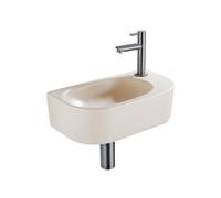QeramiQ Fuente Ensemble de lavabo - 40x21.5x12cm - droit - lisse - demi-rond - 1 trou de robinet - céramique - robinet de lave-mains gunmetal - bonde de vidage - siphon abaissé - beige SW1209553/SW769