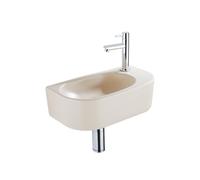 QeramiQ Fuente Ensemble de lavabo - 40x21.5x12cm - droit - lisse - demi-rond - 1 trou de robinet - céramique - robinet de lavabo chromé - bouchon de vidange - siphon abaissé - beige SW1209553/SW696209
