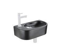 QeramiQ Fuente Ensemble de Lavabo - 40x21.5x12cm - gauche - lisse - demi-rond - 1 trou de robinet - céramique - ensemble de robinet blanc mat - bouchon de vidange - siphon réduit - noir mat SW1209556/