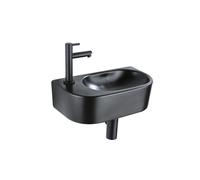 QeramiQ Fuente Ensemble de lavabo - 40x21.5x12cm - gauche - lisse - demi-rond - 1 trou de robinet - céramique - robinet de fontaine noir mat - bouchon de vidange - siphon abaissé - noir mat SW1209556/