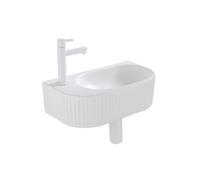 QeramiQ Fuente Ensemble de Lavabo - 40x21.5x12cm - gauche - strié - demi-rond - 1 trou de robinet - céramique - ensemble de robinet blanc mat - bouchon de vidange - siphon abaissé - blanc mat SW152220