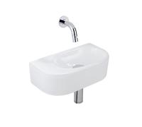 QeramiQ Fuente Ensemble de Lavabo - 40x21.5x12cm - lisse - demi-rond - céramique - ensemble de robinet chrome - bouchon de vidange - siphon réduit - blanc brillant SW1210762/SW696209/SW696219/SW110882