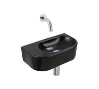 QeramiQ Fuente Ensemble de Lavabo - 40x21.5x12cm - lisse - demi-rond - céramique - ensemble de robinet chrome - bouchon de vidange - siphon abaissé - noir mat SW1210764/SW696209/SW696219/SW1108827