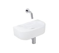 QeramiQ Fuente Ensemble de Lavabo - 40x21.5x12cm - lisse - demi-rond - céramique - ensemble de robinet chrome - bouchon de vidange - siphon abaissé - blanc mat SW1210763/SW696209/SW696219/SW1108827