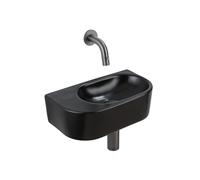 QeramiQ Fuente Ensemble de Lavabo - 40x21.5x12cm - lisse - demi-rond - céramique - ensemble de robinet gunmetal - bouchon de vidange - siphon abaissé - noir mat SW1210764/SW769487/SW767295/SW1108831