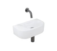 QeramiQ Fuente Ensemble de Lavabo - 40x21.5x12cm - lisse - demi-rond - céramique - ensemble de robinet gunmetal - bouchon de vidange - siphon abaissé - blanc mat SW1210763/SW769487/SW767295/SW1108831