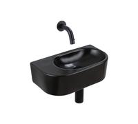 QeramiQ Fuente Ensemble de Lavabo - 40x21.5x12cm - lisse - demi-rond - céramique - ensemble de robinet noir mat - bouchon de vidange - siphon abaissé - noir mat SW1210764/SW696205/SW696215/SW1108828
