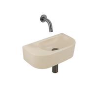QeramiQ Fuente Ensemble de Lavabo - 40x21.5x12cm - lisse - demi-rond - sans trou pour robinet - céramique - ensemble de robinet gunmetal - bouchon de vidange - siphon abaissé - beige SW1210765/SW76948