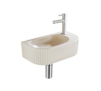 QeramiQ Fuente Ensemble de lave-mains - 40x21.5x12cm - droit - lisse - demi-rond - 1 trou de robinet - céramique - robinet de lave-mains inox brossé - bouchon de vidage - siphon abaissé - beige SW1209