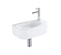 QeramiQ Fuente Ensemble de lave-mains - 40x21.5x12cm - droit - lisse - semi-circulaire - 1 trou de robinet - céramique - robinet de lavabo chromé - bouchon de vidage - siphon abaissé - Blanc Brillant 