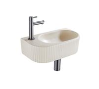 QeramiQ Fuente Ensemble de lave-mains - 40x21.5x12cm - gauche - cannelé - demi-rond - 1 trou de robinet - céramique - robinet de lave-mains gunmetal - bouchon de vidage - siphon abaissé - beige SW1522