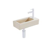 QeramiQ Fuente Ensemble lave-mains - 37.5x18.5x9cm - céramique - trou de robinet à droite - robinet de lave-mains blanc mat - bouchon de vidage - siphon abaissé - Beige mat SW1122448/SW696206/SW696216