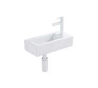 QeramiQ Fuente Ensemble lave-mains - 37.5x18.5x9cm - céramique - trou de robinet à droite - robinet lave-mains blanc mat - bouchon de vidage - siphon bas - Blanc brillant SW1122445/SW696206/SW696216/S