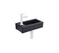 QeramiQ Fuente Ensemble lave-mains - 37.5x18.5x9cm - céramique - trou de robinet à gauche - robinet lave-mains blanc mat - clapet de vidage - siphon abaissé - noir mat SW1122451 / SW696206 / SW696216