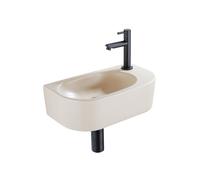 QeramiQ Fuente Ensemble lave-mains - 40x21.5x12cm - droit - lisse - semi-circulaire - 1 trou de robinet - céramique - robinet de lavabo noir mat - bouchon de vidage - siphon abaissé - beige SW1209553/