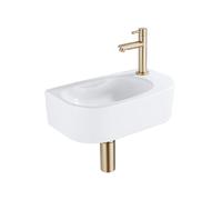 QeramiQ Fuente Ensemble lave-mains - 40x21,5x12cm - droite - lisse - semi-circulaire - 1 trou de robinet - céramique - robinet de lave-mains laiton brossé - bouchon de vidage - siphon abaissé - blanc 