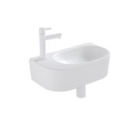 QeramiQ Fuente Ensemble lave-mains - 40x21.5x12cm - gauche - lisse - demi-rond - 1 trou de robinet - céramique - robinet de lave-mains blanc mat - clapet de vidage - siphon abaissé - blanc mat SW12095
