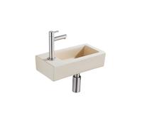 QeramiQ Fuente pack lave-mains - 37,5 x 18,5 x 9 cm - céramique beige - perçage à gauche - robinet inox brossé SW1122452/SW696207/SW696217/SW696237