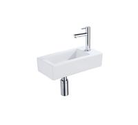 QeramiQ Fuente pack lave-mains - 37,5 x 18,5 x 9 cm - céramique blanc brillant - perçage à droite - robinet chromé SW1122445/SW696209/SW696219/SW696234