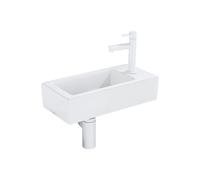 QeramiQ Fuente pack lave-mains - 37,5 x 18,5 x 9 cm - céramique blanc mat - perçage à droite - robinet blanc mat SW1122446/SW696206/SW696216/SW1210972