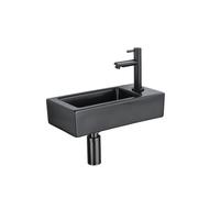 QeramiQ Fuente pack lave-mains - 37,5 x 18,5 x 9 cm - céramique noir mat - perçage à droite - robinet noir mat SW1122447/SW696205/SW696215/SW696235