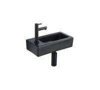 QeramiQ Fuente pack lave-mains - 37,5 x 18,5 x 9 cm - céramique noir mat - perçage à gauche - robinet noir mat SW1122451/SW696205/SW696215/SW696235