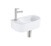 QeramiQ Fuente pack lave-mains - 40 x 21,5 x 12 cm - céramique blanc brillant - perçage à gauche - robinet inox brossé SW1209554/SW696207/SW696217/SW696237
