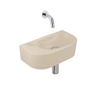 QeramiQ Fuente pack lave-mains - demi-rond - 40 x 21,5 x 12 cm - céramique beige - sans perçage - robinet chromé SW1210765/SW696209/SW696219/SW1108827